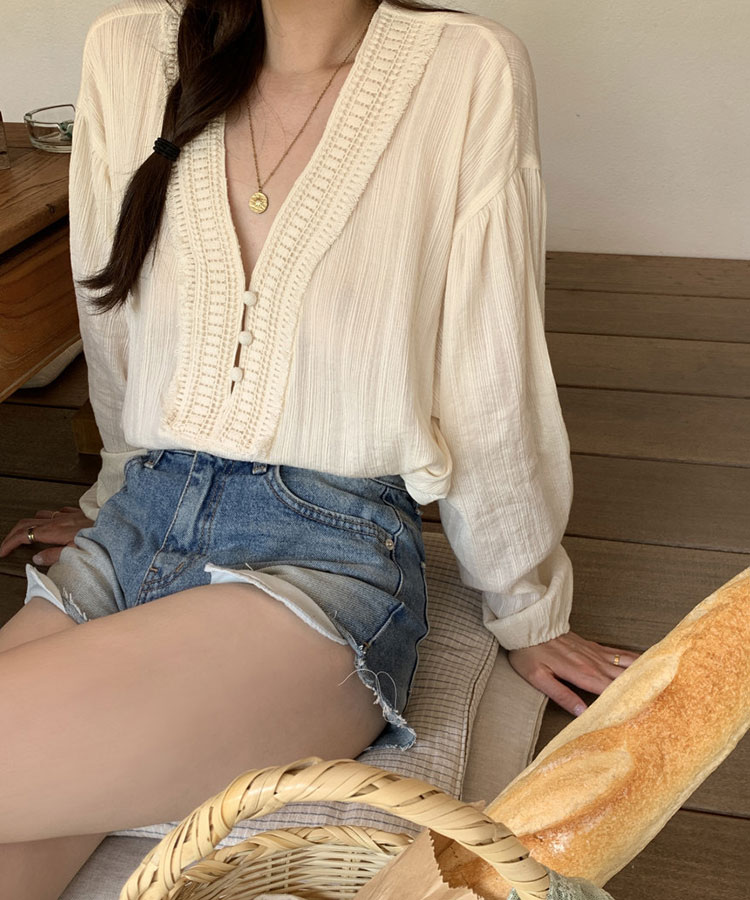 ゆったり 長袖 パフスリーブ エスニック ブラウス

