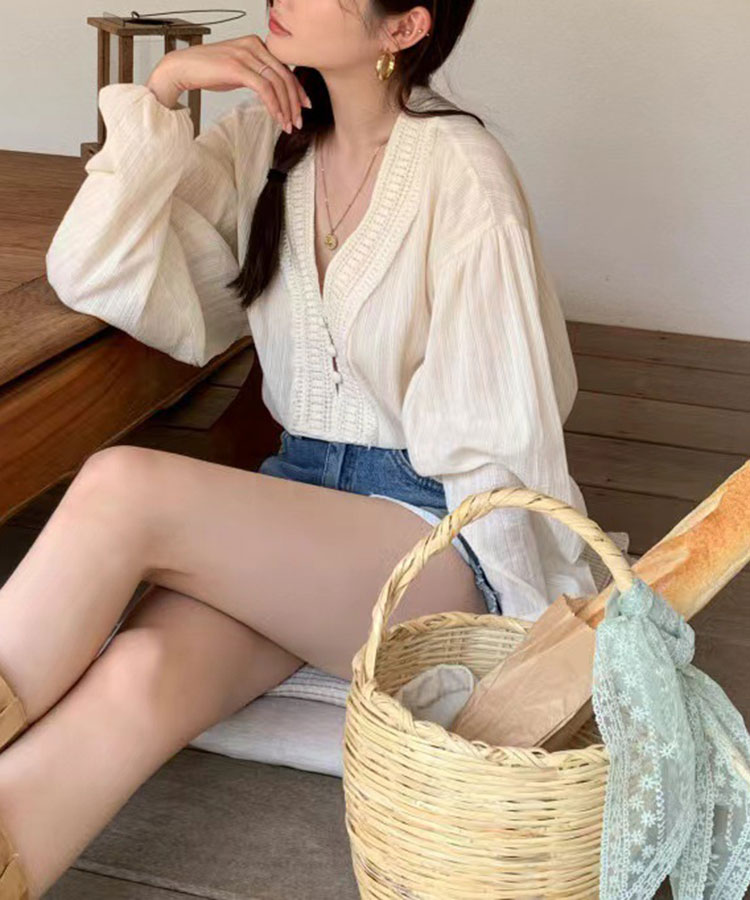 ゆったり 長袖 パフスリーブ エスニック ブラウス

