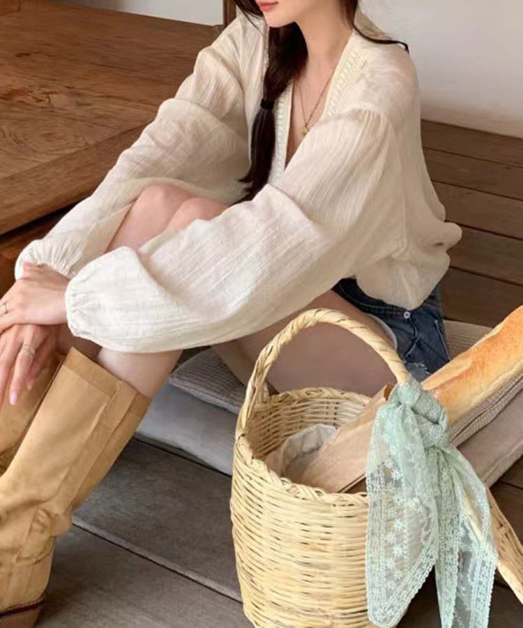 ゆったり 長袖 パフスリーブ エスニック ブラウス

