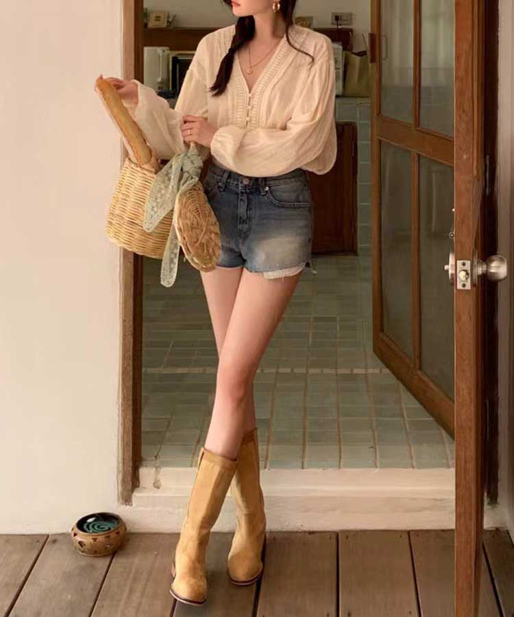 ゆったり 長袖 パフスリーブ エスニック ブラウス

