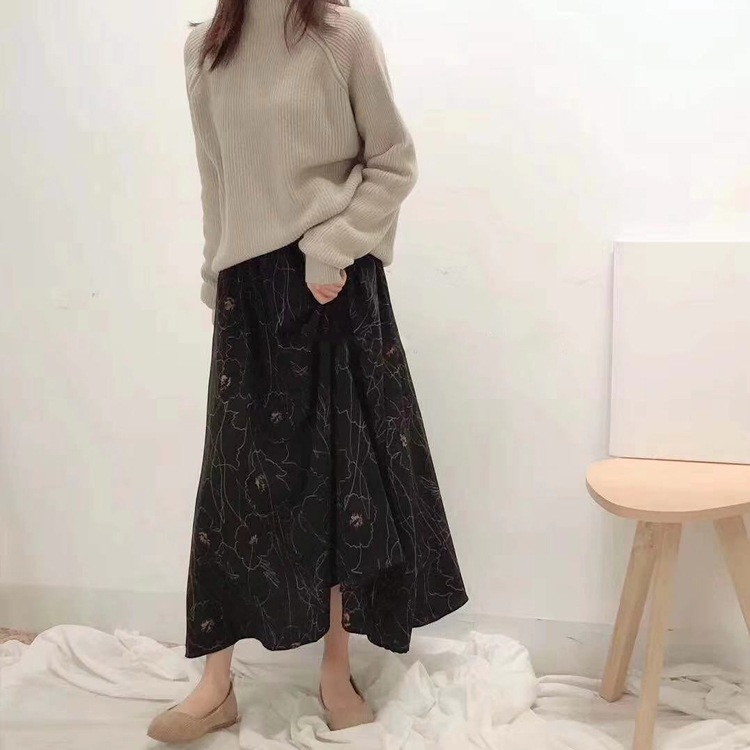 花柄 シフォン ロングスカート