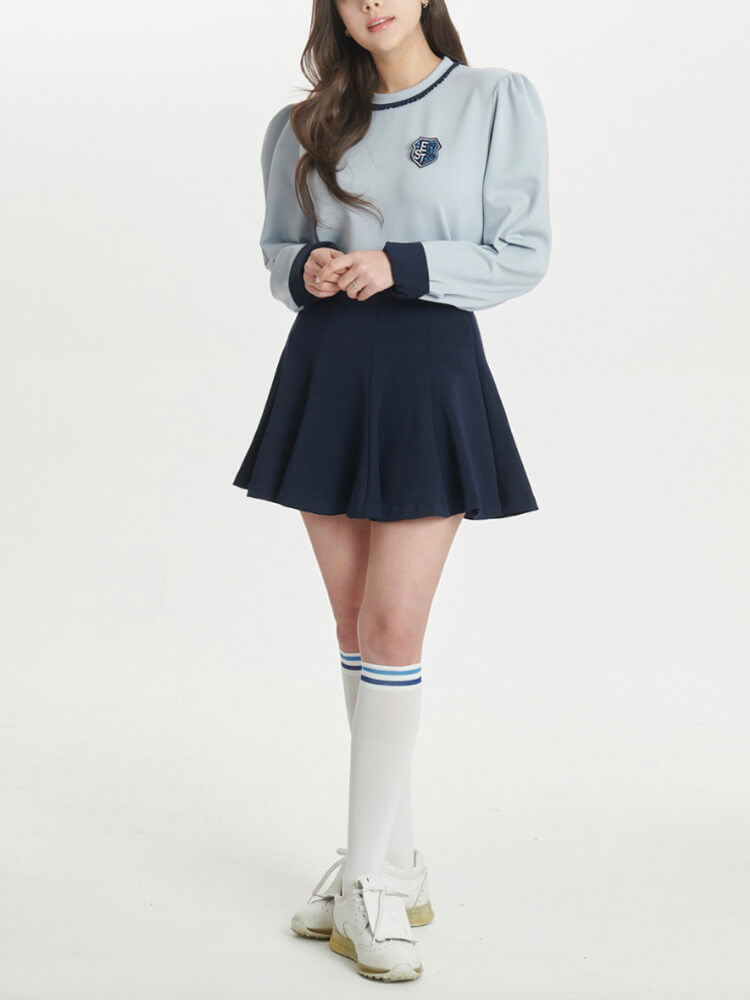 韓国ゴルフウェア ウエストゴム ピンタック フレアスカート