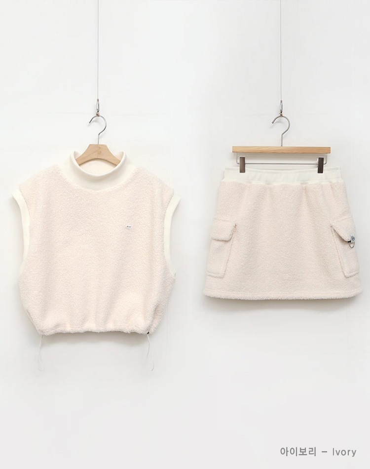 もこもこ ボア ベスト スカート セットアップ 韓国ゴルフウェア