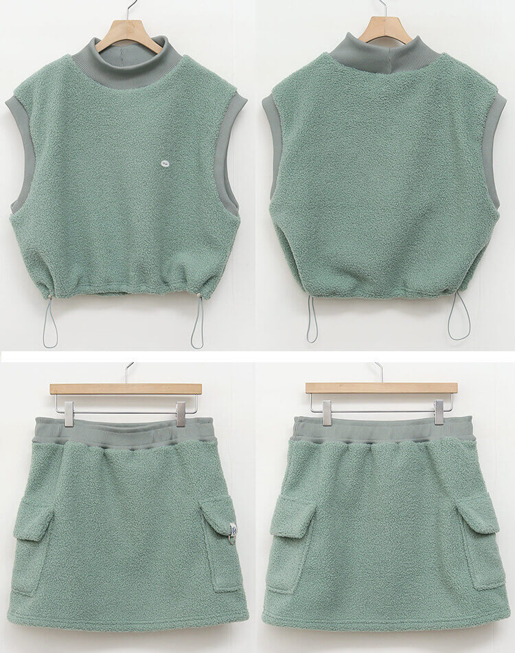 もこもこ ボア ベスト スカート セットアップ 韓国ゴルフウェア