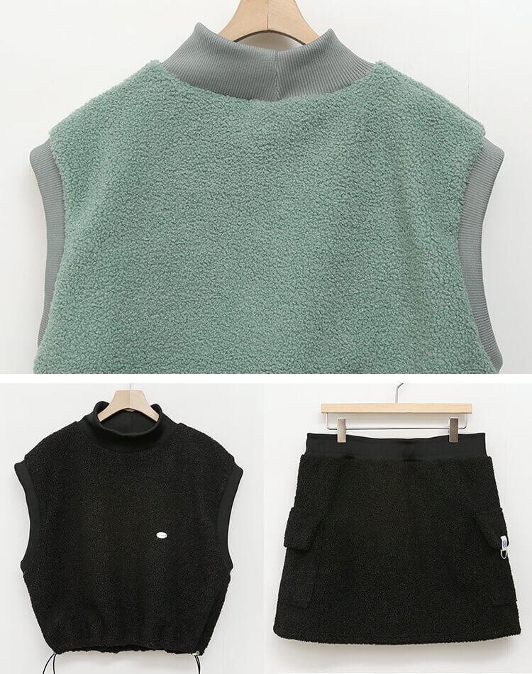 もこもこ ボア ベスト スカート セットアップ 韓国ゴルフウェア