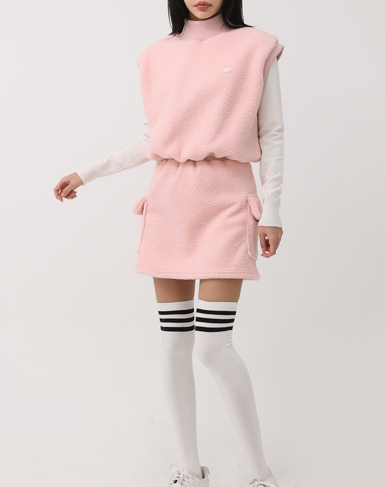 もこもこ ボア ベスト スカート セットアップ 韓国ゴルフウェア