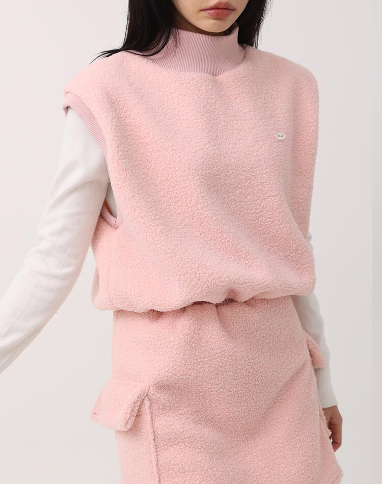 もこもこ ボア ベスト スカート セットアップ 韓国ゴルフウェア