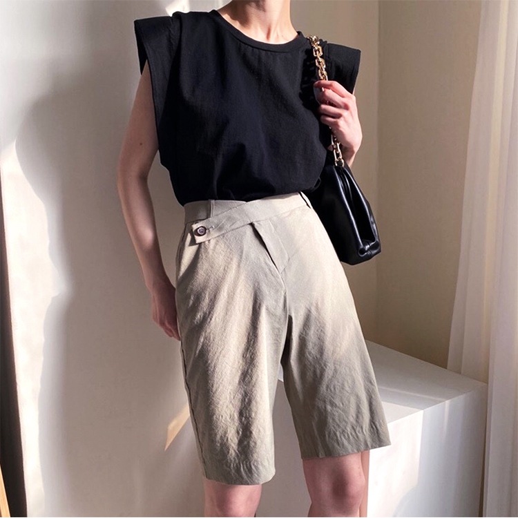 キャップスリーブ パワーショルダー タンクトップ