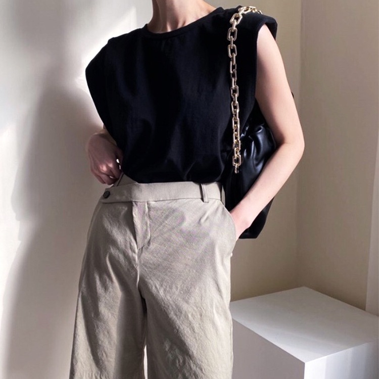 キャップスリーブ パワーショルダー タンクトップ