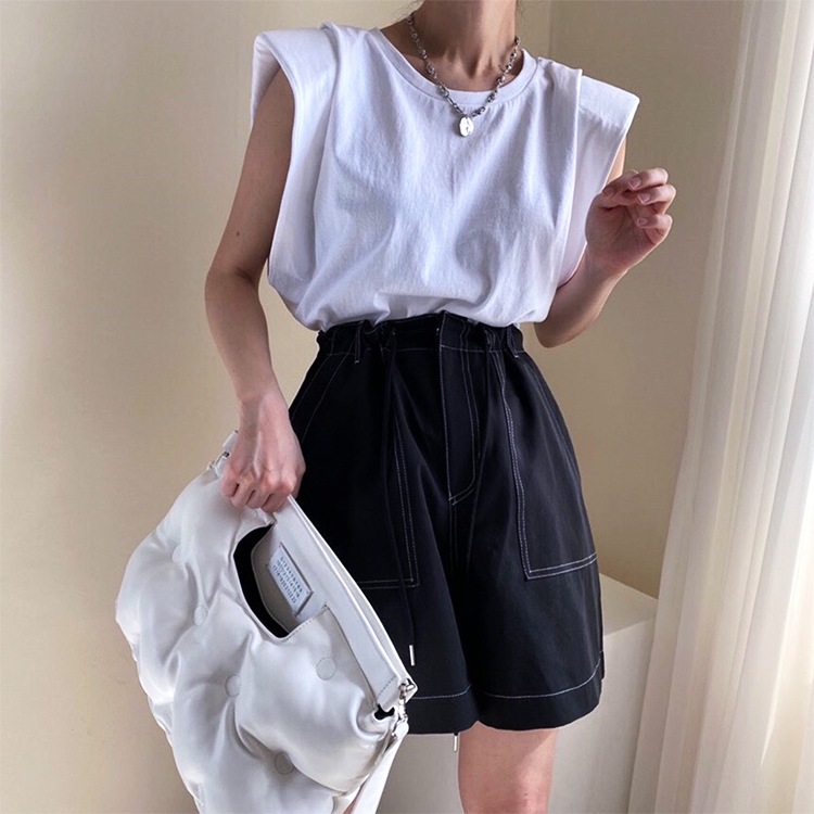 キャップスリーブ パワーショルダー タンクトップ