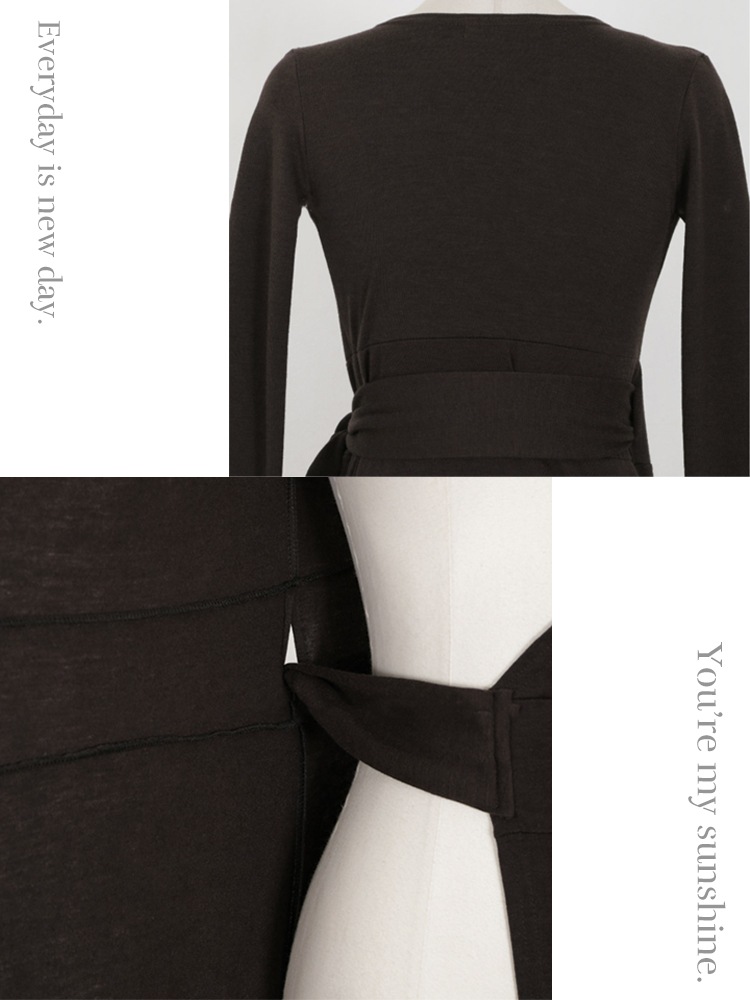 ウエストリボン 長袖 ラップ ロングワンピース