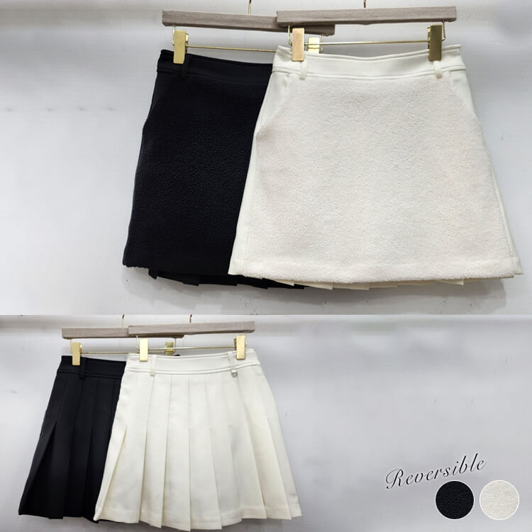 韓国ゴルフウェア バックプリーツ フリース ミニスカート
