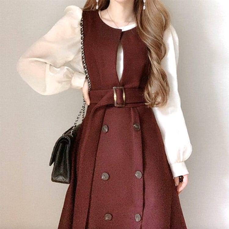 トレンチコート風 ノースリーブ ミモレ丈 ワンピース