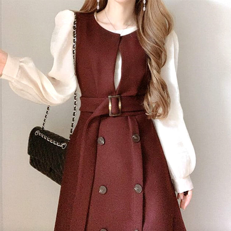 トレンチコート風 ノースリーブ ミモレ丈 ワンピース