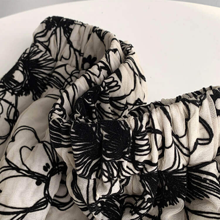 Ａライン 花柄刺繍 ミモレ丈 スカート