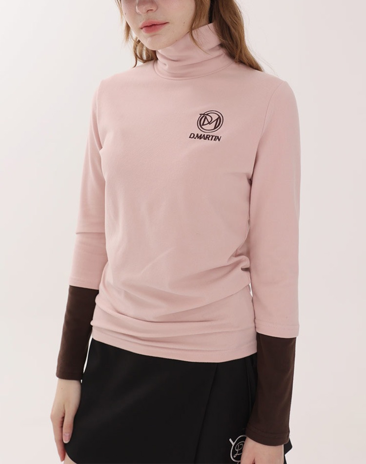 配色 ハイネック ストレッチ 長袖 Ｔシャツ 韓国ゴルフウェア