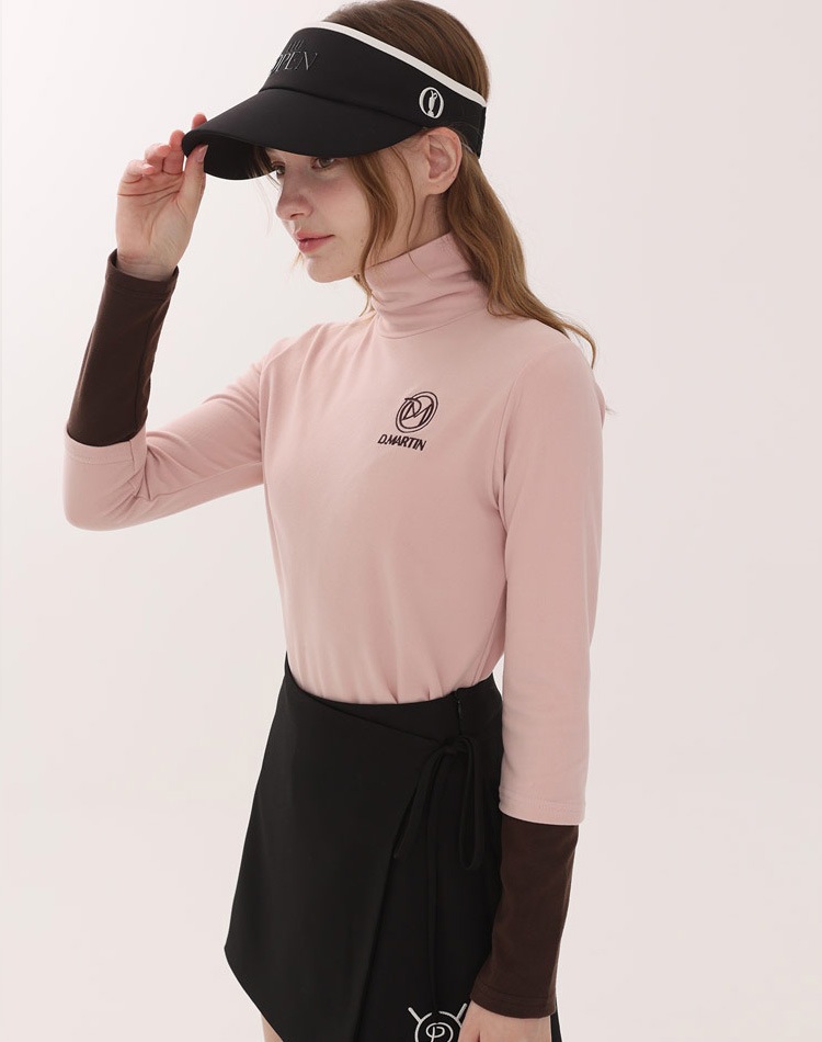 配色 ハイネック ストレッチ 長袖 Ｔシャツ 韓国ゴルフウェア
