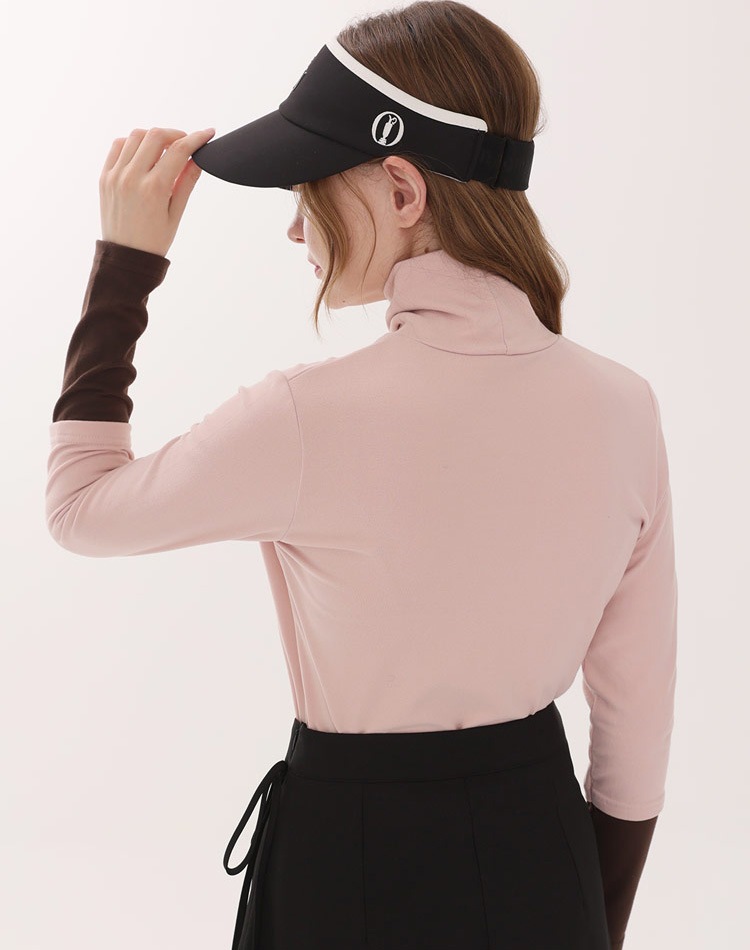 配色 ハイネック ストレッチ 長袖 Ｔシャツ 韓国ゴルフウェア