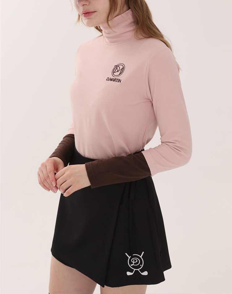 配色 ハイネック ストレッチ 長袖 Ｔシャツ 韓国ゴルフウェア