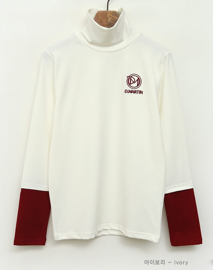 配色 ハイネック ストレッチ 長袖 Ｔシャツ 韓国ゴルフウェア