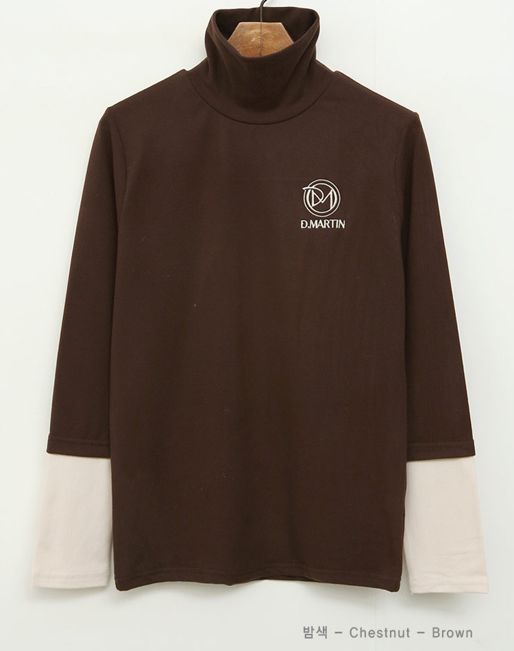 配色 ハイネック ストレッチ 長袖 Ｔシャツ 韓国ゴルフウェア