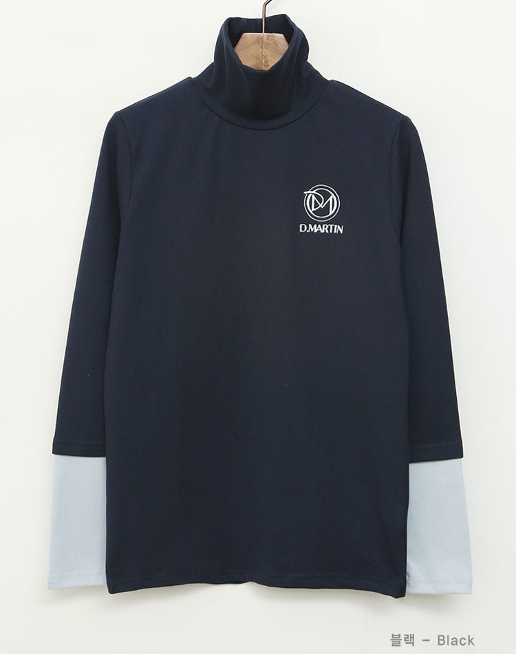 配色 ハイネック ストレッチ 長袖 Ｔシャツ 韓国ゴルフウェア
