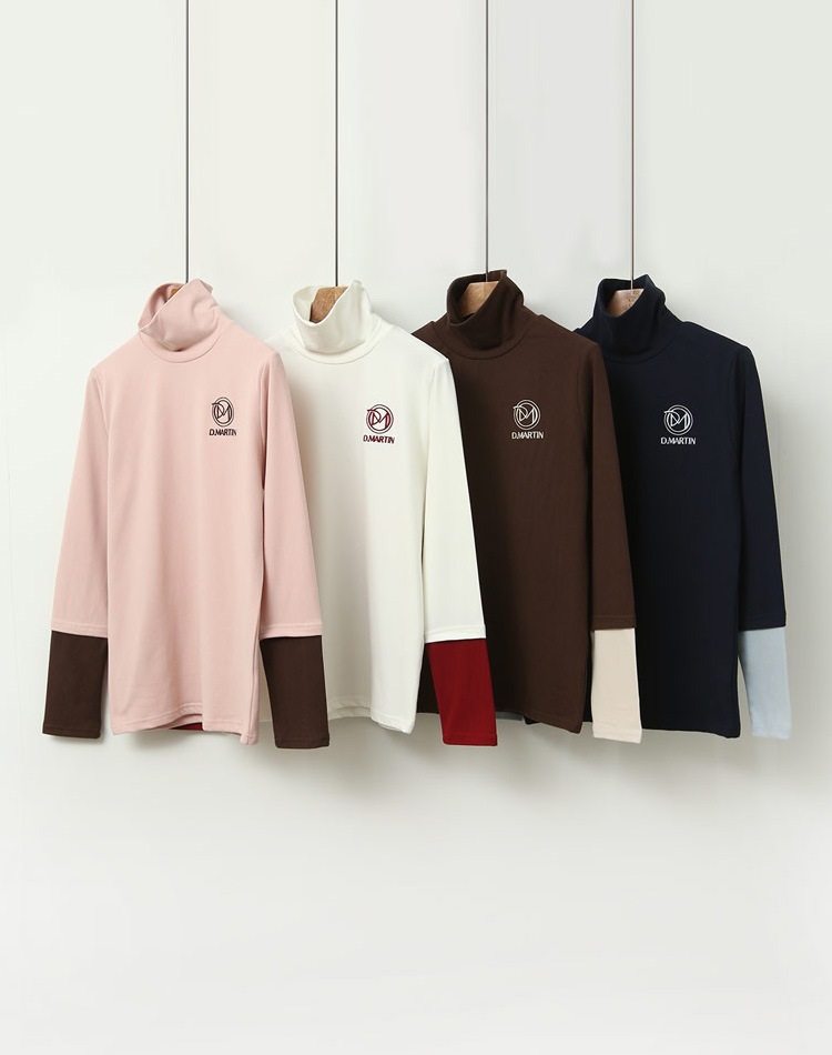 配色 ハイネック ストレッチ 長袖 Ｔシャツ 韓国ゴルフウェア