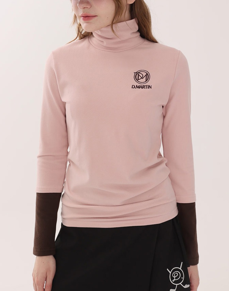 配色 ハイネック ストレッチ 長袖 Ｔシャツ 韓国ゴルフウェア