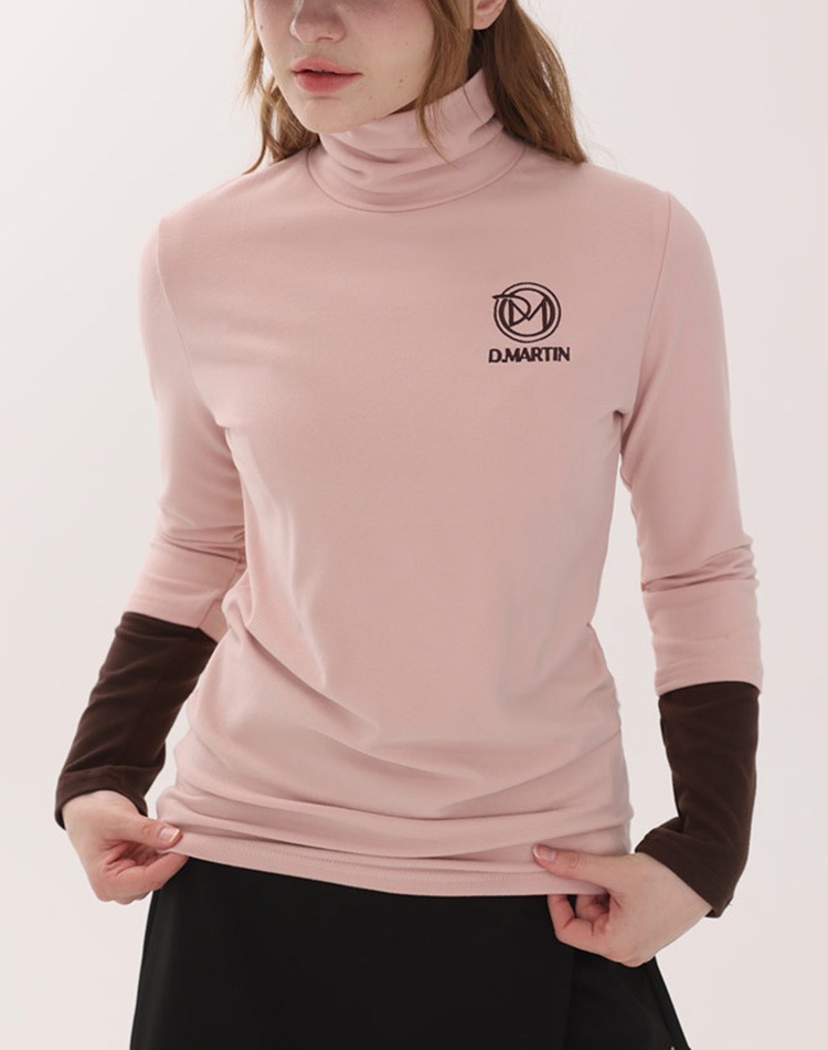 配色 ハイネック ストレッチ 長袖 Ｔシャツ 韓国ゴルフウェア