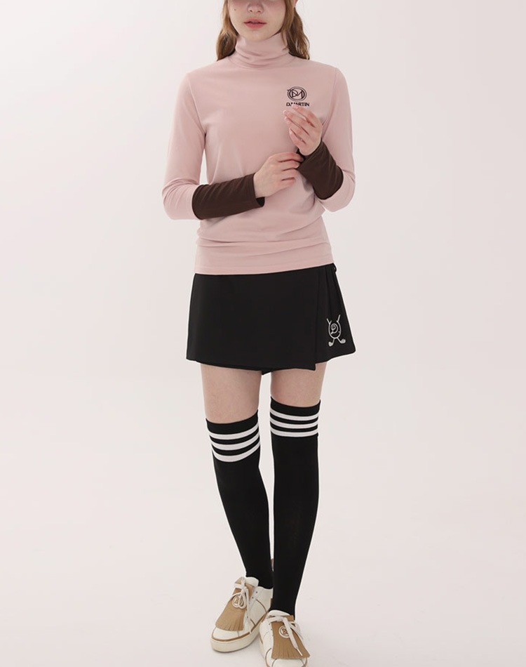 配色 ハイネック ストレッチ 長袖 Ｔシャツ 韓国ゴルフウェア