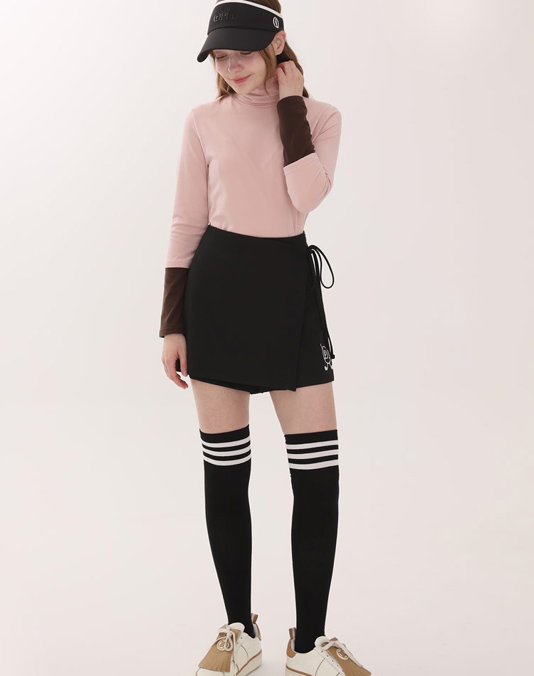 配色 ハイネック ストレッチ 長袖 Ｔシャツ 韓国ゴルフウェア