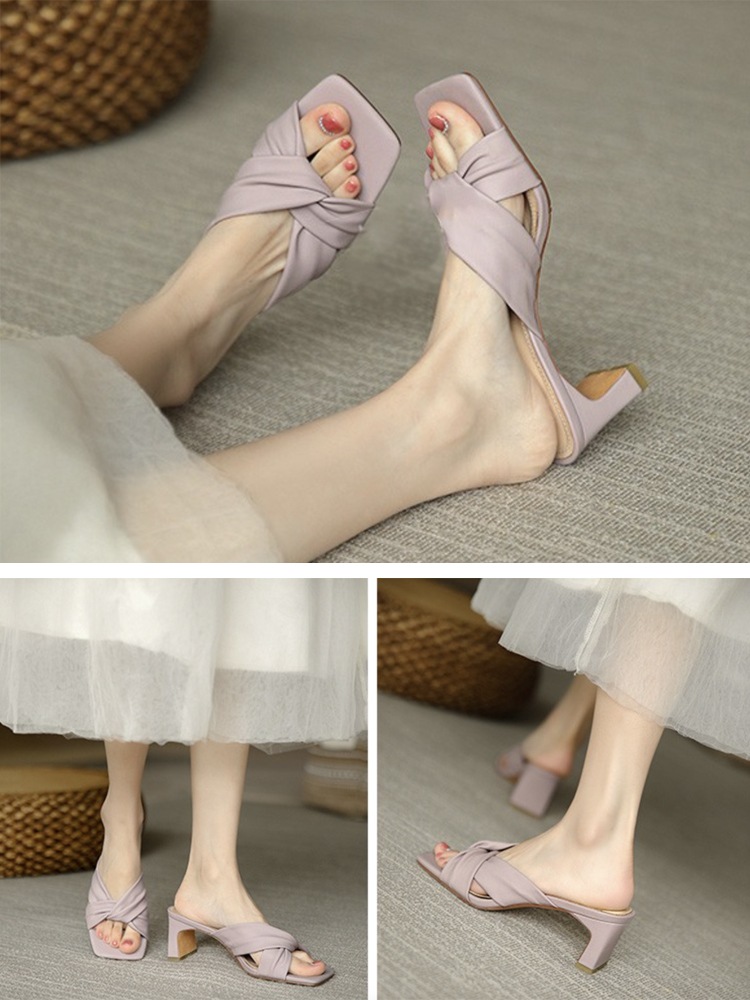 パウダーカラー クロスベルト スクエアトゥ ミュール