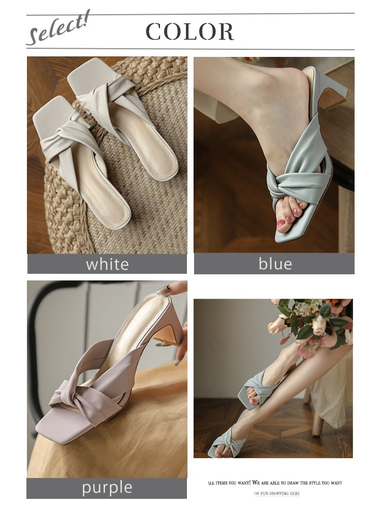 パウダーカラー クロスベルト スクエアトゥ ミュール