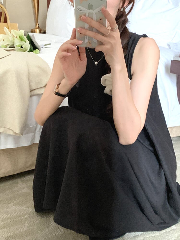 バックシャン 背中みせ Ａライン ノースリーブ ワンピース