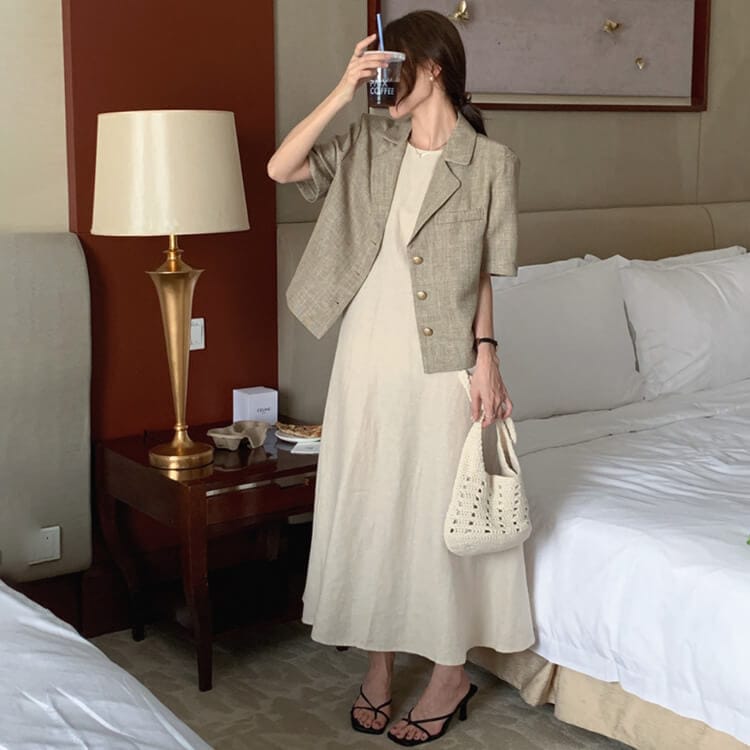 バックシャン 背中みせ Ａライン ノースリーブ ワンピース