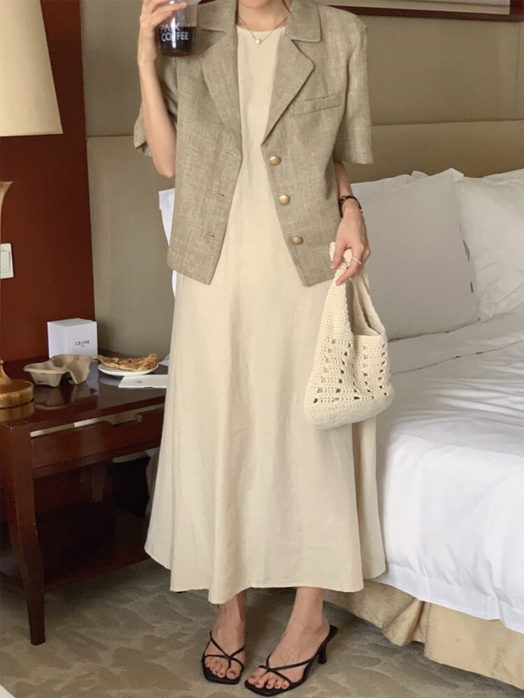 バックシャン 背中みせ Ａライン ノースリーブ ワンピース