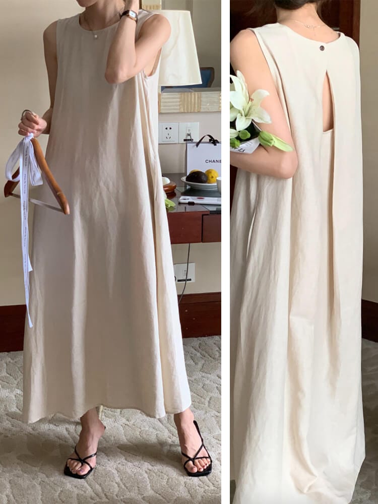 バックシャン 背中みせ Ａライン ノースリーブ ワンピース