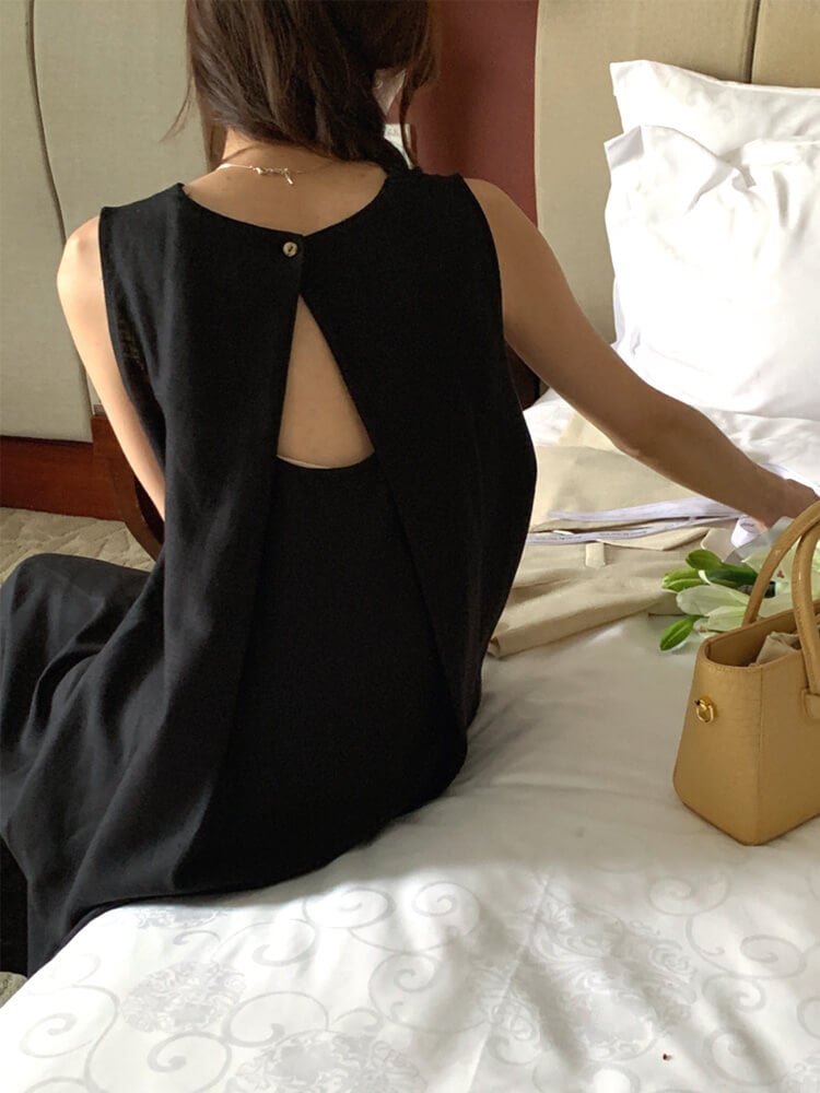 バックシャン 背中みせ Ａライン ノースリーブ ワンピース