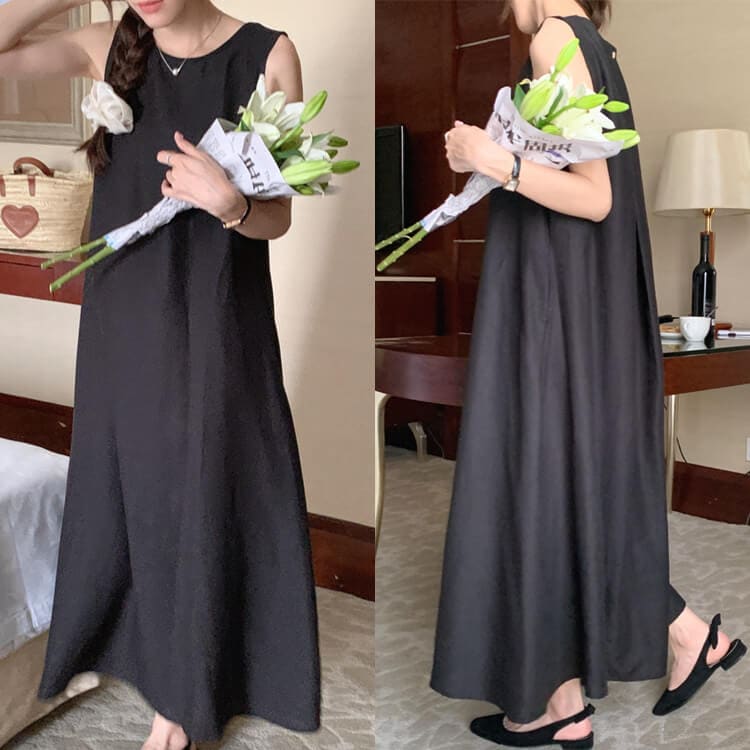 バックシャン 背中みせ Ａライン ノースリーブ ワンピース