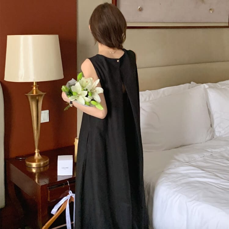 バックシャン 背中みせ Ａライン ノースリーブ ワンピース