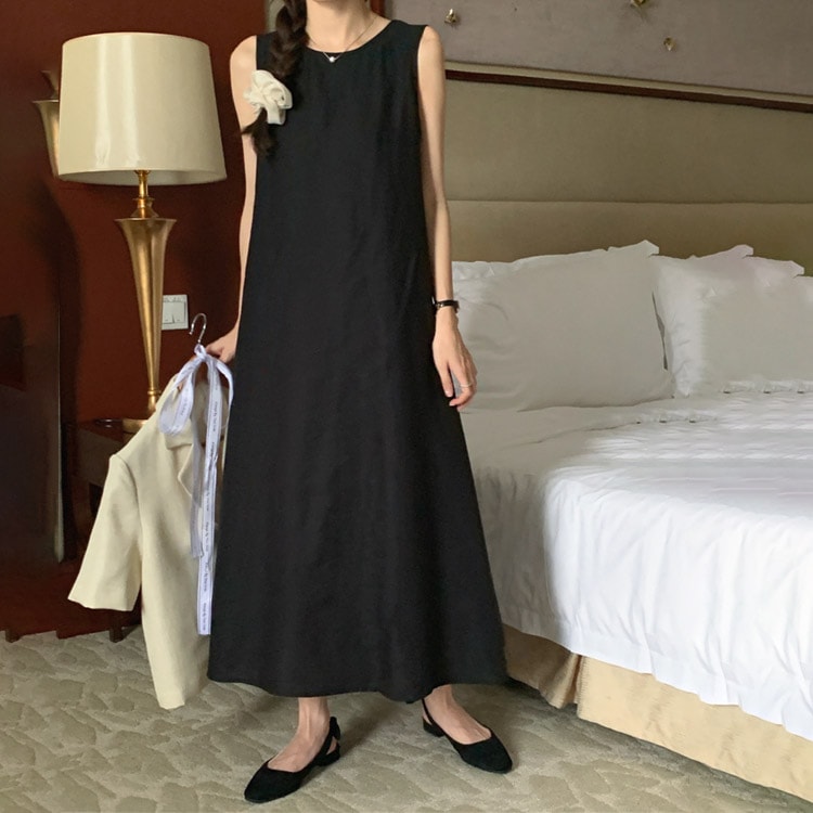 バックシャン 背中みせ Ａライン ノースリーブ ワンピース