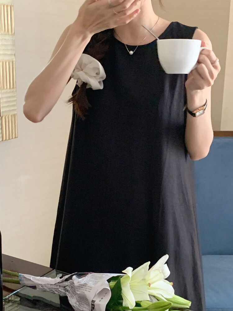 バックシャン 背中みせ Ａライン ノースリーブ ワンピース