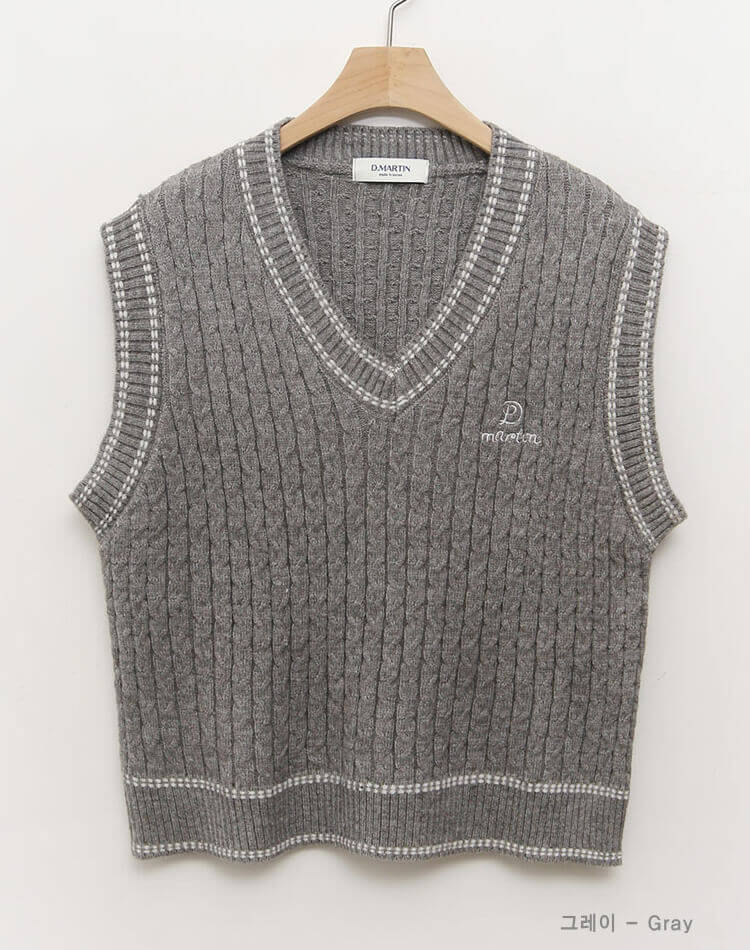 バイカラー Vネック ケーブルニット ベスト 韓国ゴルフウェア