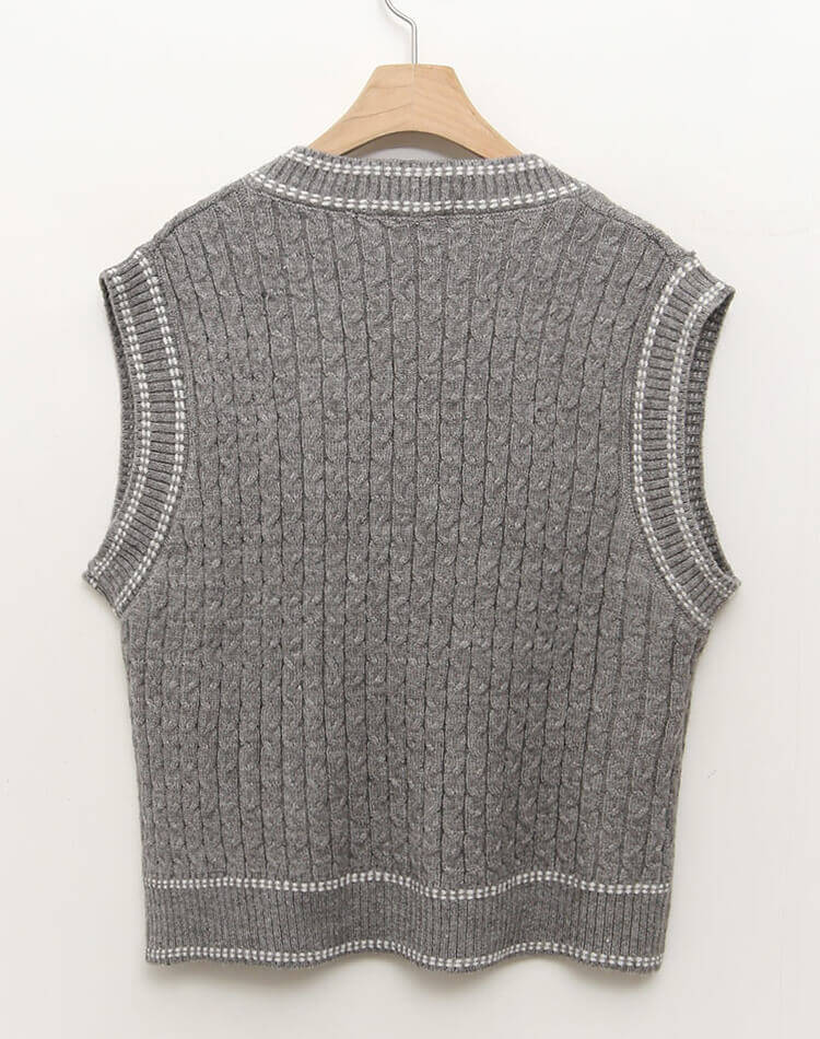 バイカラー Vネック ケーブルニット ベスト 韓国ゴルフウェア