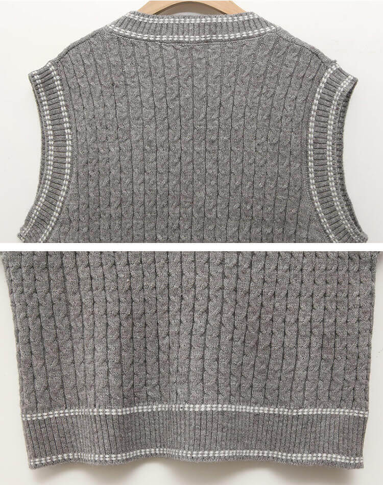 バイカラー Vネック ケーブルニット ベスト 韓国ゴルフウェア
