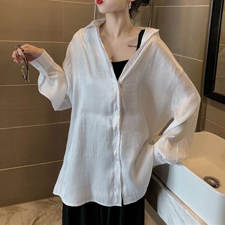 ツヤ感 サテン 長袖 ブラウス