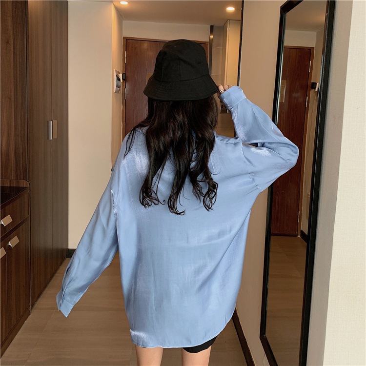 ツヤ感 サテン 長袖 ブラウス