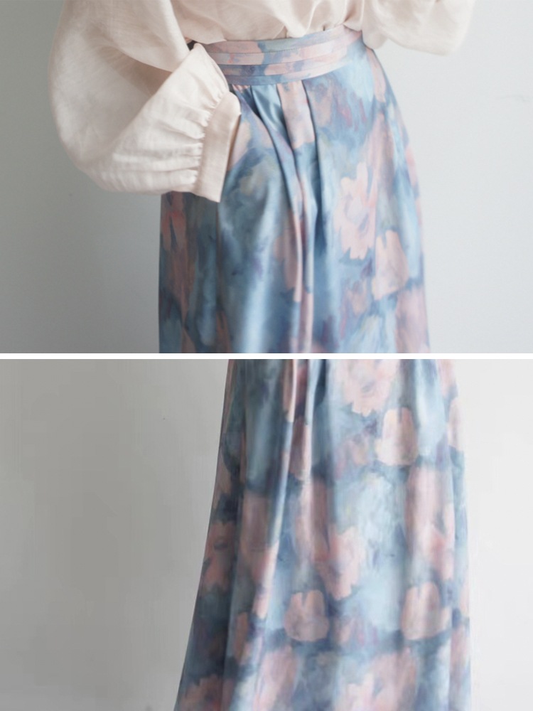 ふんわり花柄 きれいめ Aライン ミモレ丈スカート