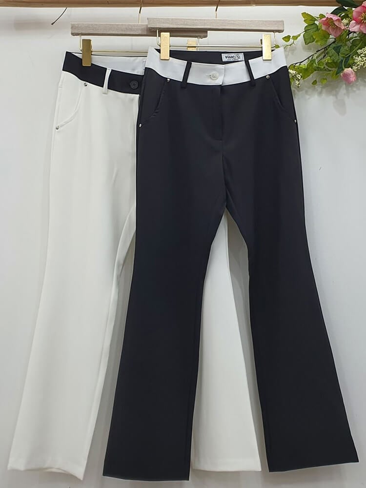 韓国ゴルフウェア バイカラー 切り替え ロングパンツ