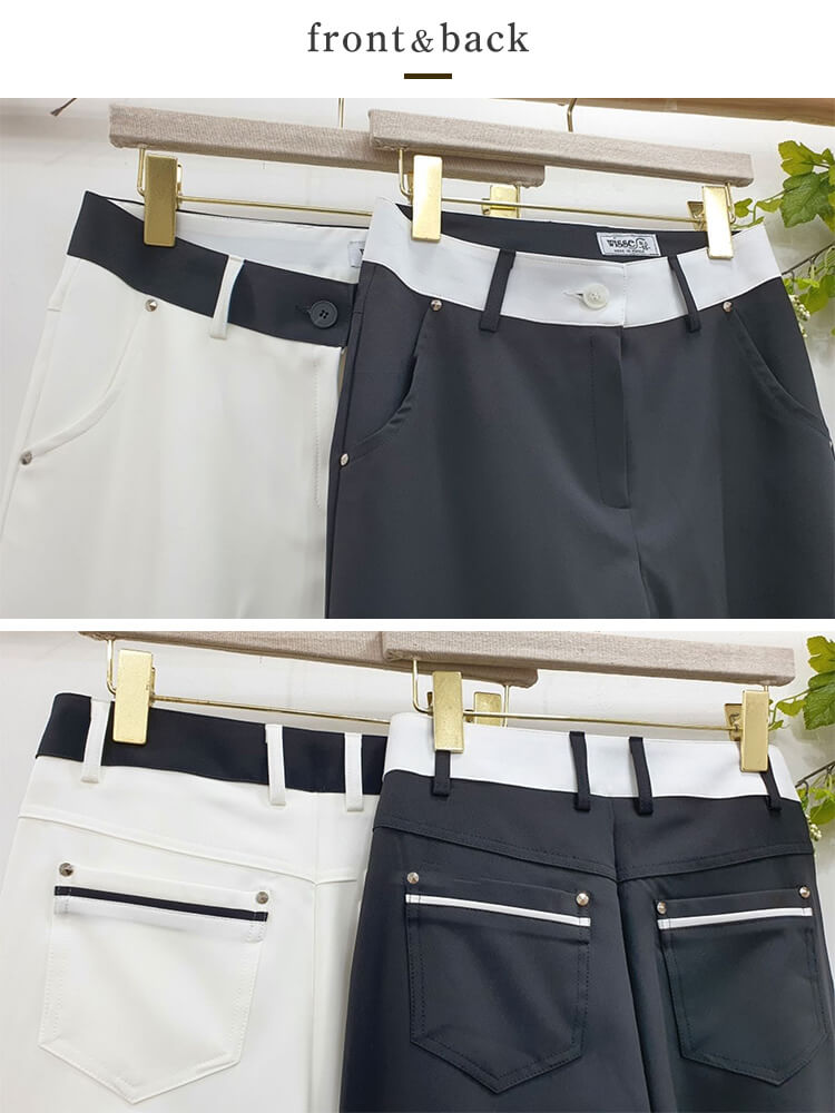 韓国ゴルフウェア バイカラー 切り替え ロングパンツ